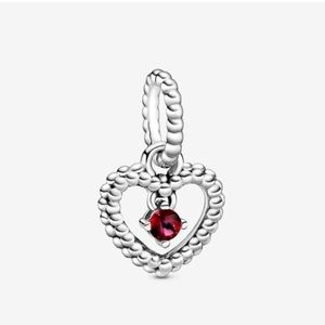 July Blazing Red Beaded Heart Dangle Charm